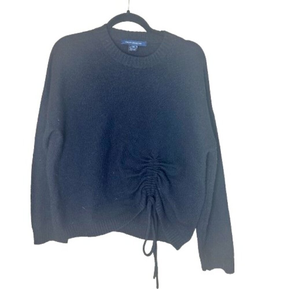 FRENCH CONNECTION Ruched Tie Front Crew Neck Sweater Size XS Black